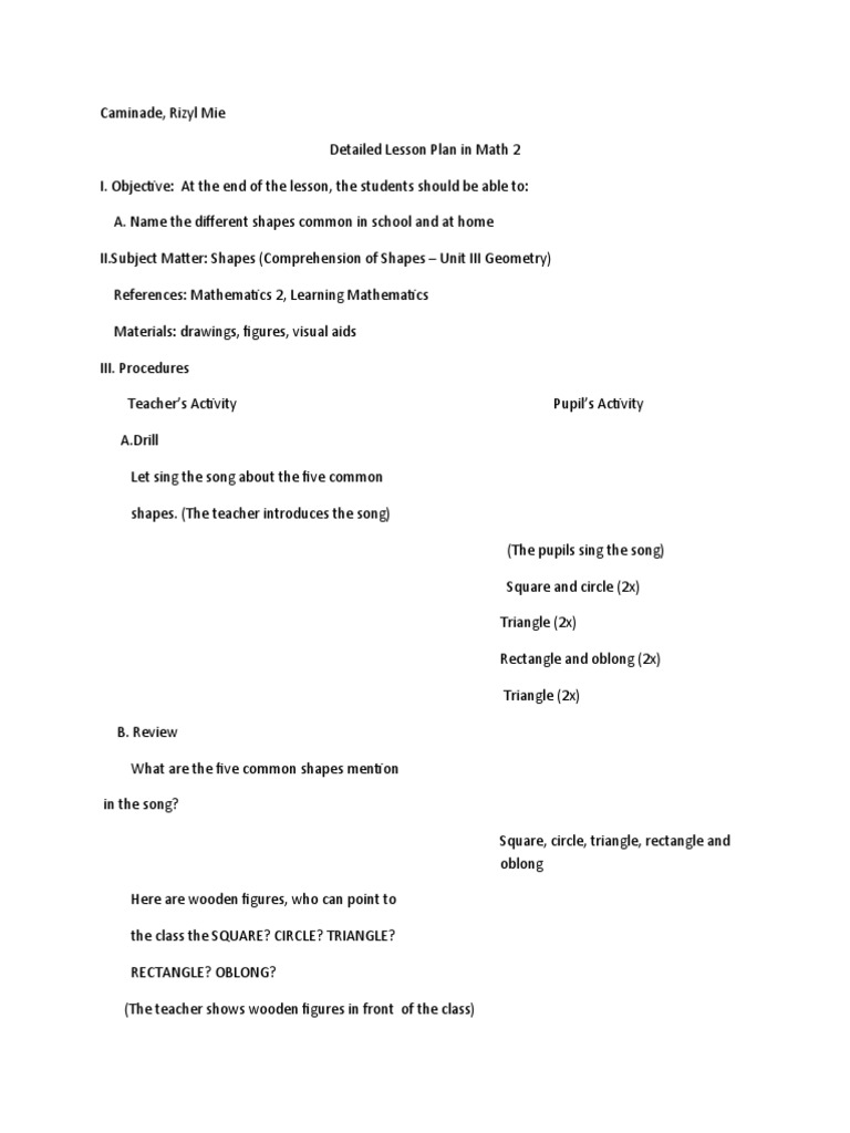 Detailed Lesson Plan in Math 2 | PDF | Rectangle | Shape