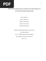 Effects of Student Employment and Its Correlation To The Academic Performance of The Universidad de Manila Psychology Students