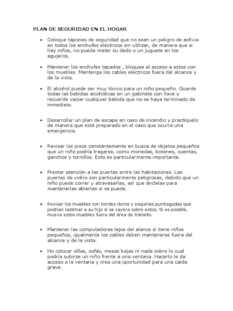 Plan de Seguridad en El Hogar | PDF | Primeros auxilios | Bienestar