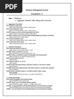 Aggregate, Numeric, Date, String and Conversion: Database Management System Practical No: 3 Aim: 1. Functions