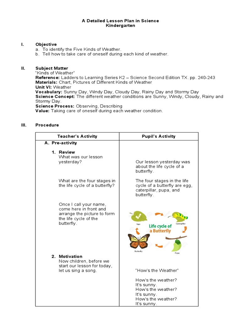 Weather Lesson Plan for Kindergarten | PDF | Sky | Butterfly