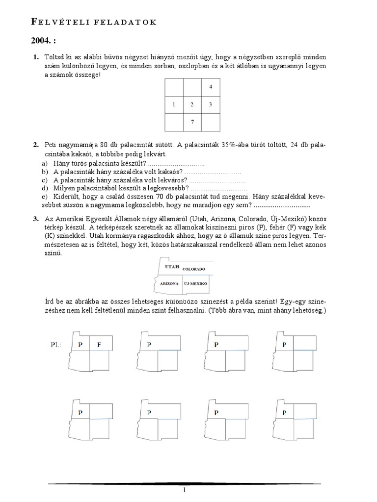 Matematika Felvételi Feladatsorok - 8. Osztály - 2020 | PDF