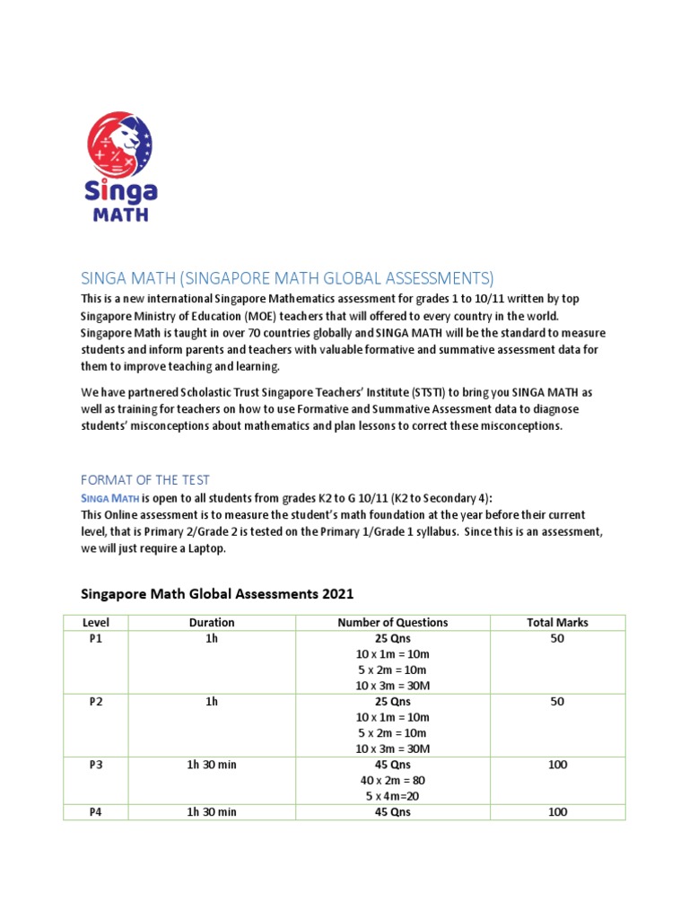 SINGA Math Global Assessments Overview | PDF | Area | Trigonometry