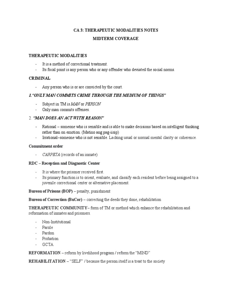 CA 3: Therapeutic Modalities Overview | PDF | Rehabilitation (Penology ...