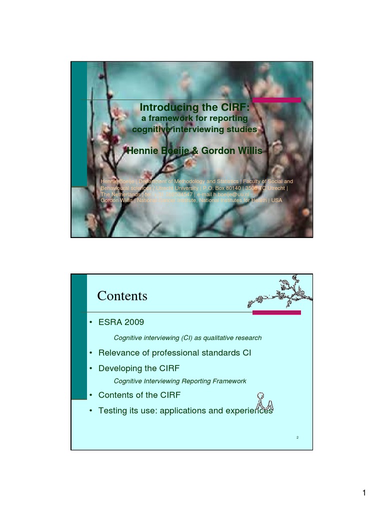 A Framework For Reporting Cognitive Interviewing Studies Pdf Survey