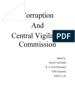 Corruption and Central Vigilance Commission: Made By: David Cyril Babu B.A. LLB (Honours) Viii Semester Roll No. 18