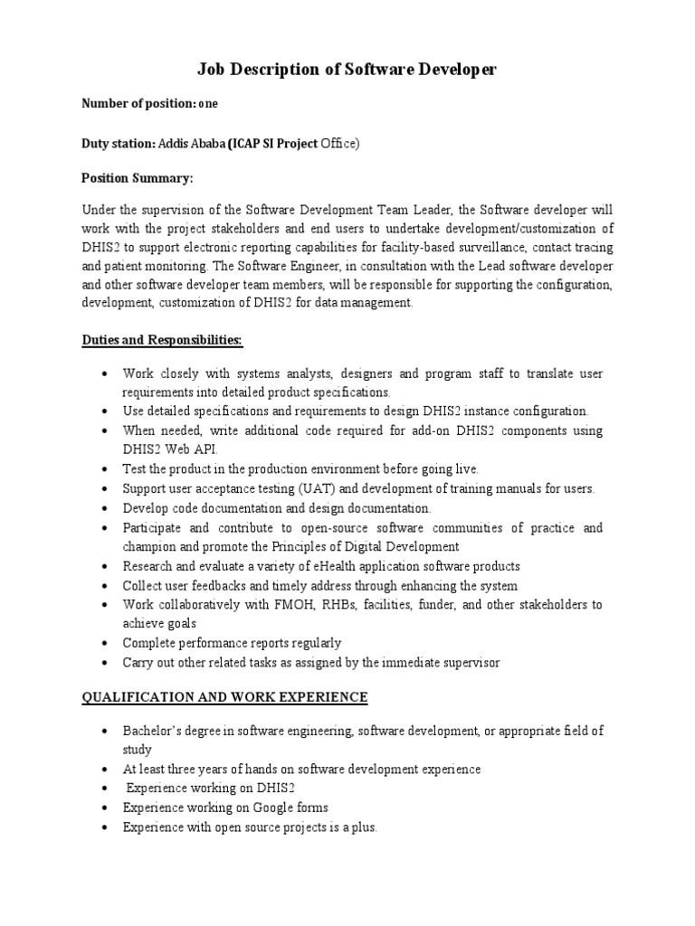 Software Developer Job Description... | PDF | Software Development