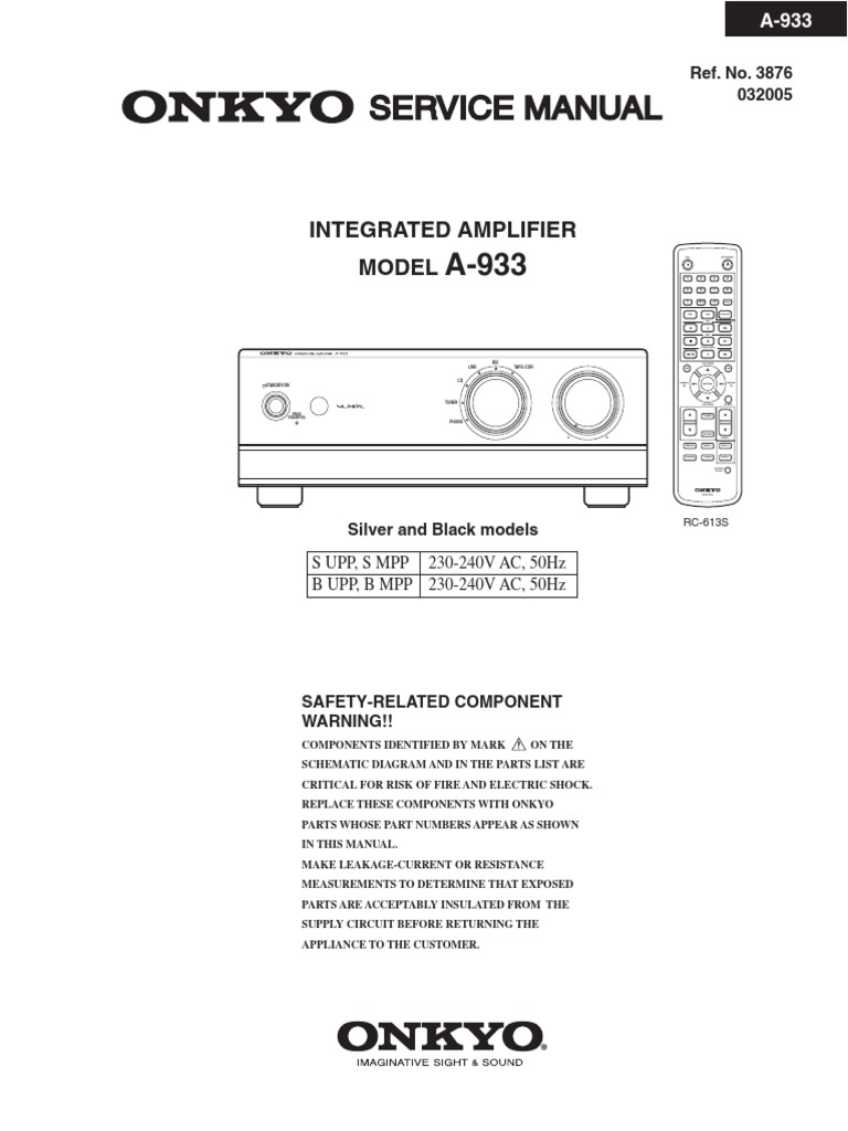 Onkyo A-933 Integrated Amplifier Manual | PDF | Audio Electronics