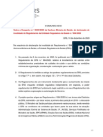 Comunicado Ers Sobre Despacho Ministra Saúde de Invalidade Do Regulamento Ers PDF