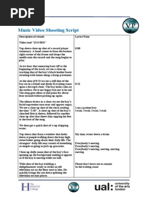 music video shooting script