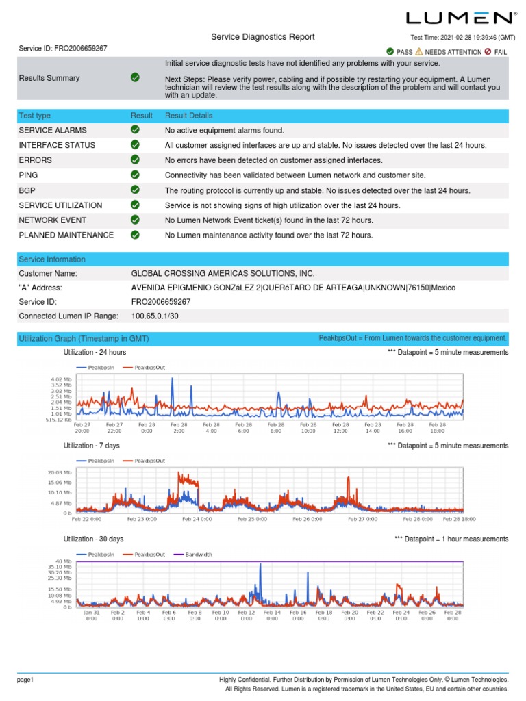Service Diagnostics Report: Test Type Result Result Details | PDF ...