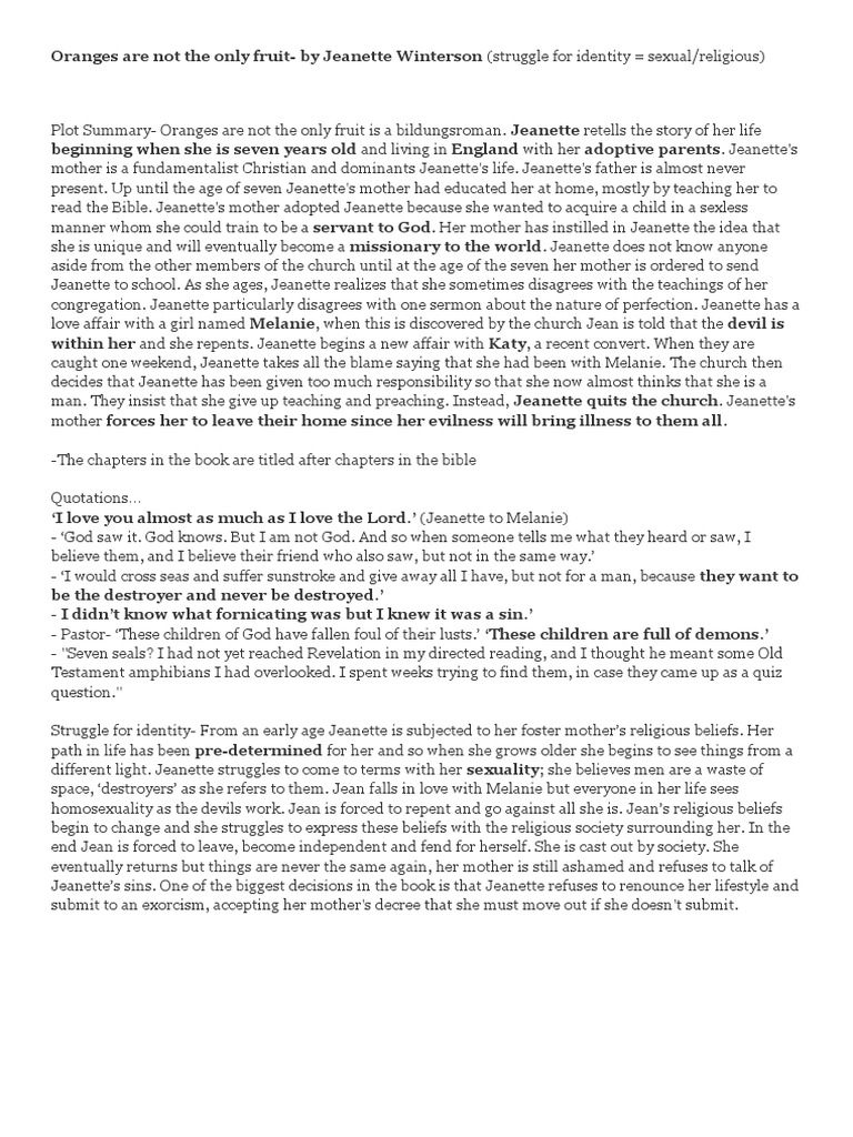 Oranges Are Not The Only Fruit PDF Standards Devil