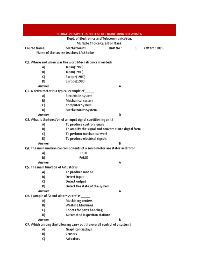 MT MCQs All Unit PDF Pump Gear