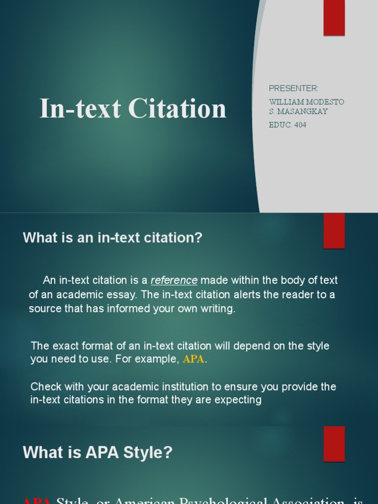 In Text Citation Edited | PDF | Citation | Apa Style