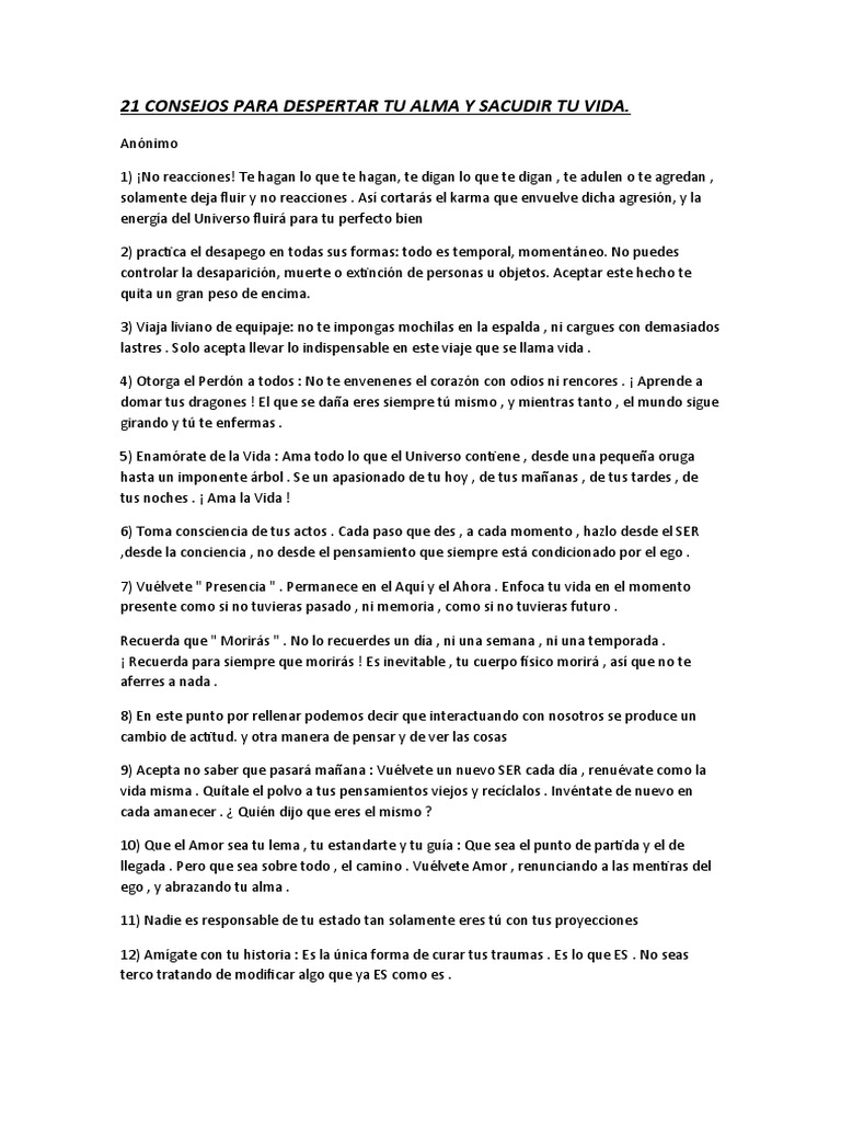 21 Consejos para Despertar Tu Alma y Sacudir Tu Vida | PDF | Amor