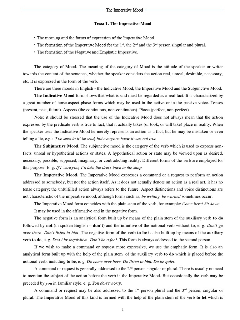 The Imperative Mood | PDF | Verb | Grammar