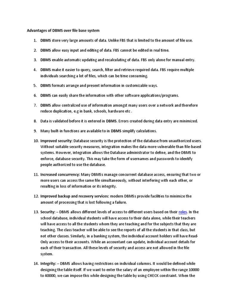 Advantages of DBMS Over File Base System | PDF | Database Transaction ...