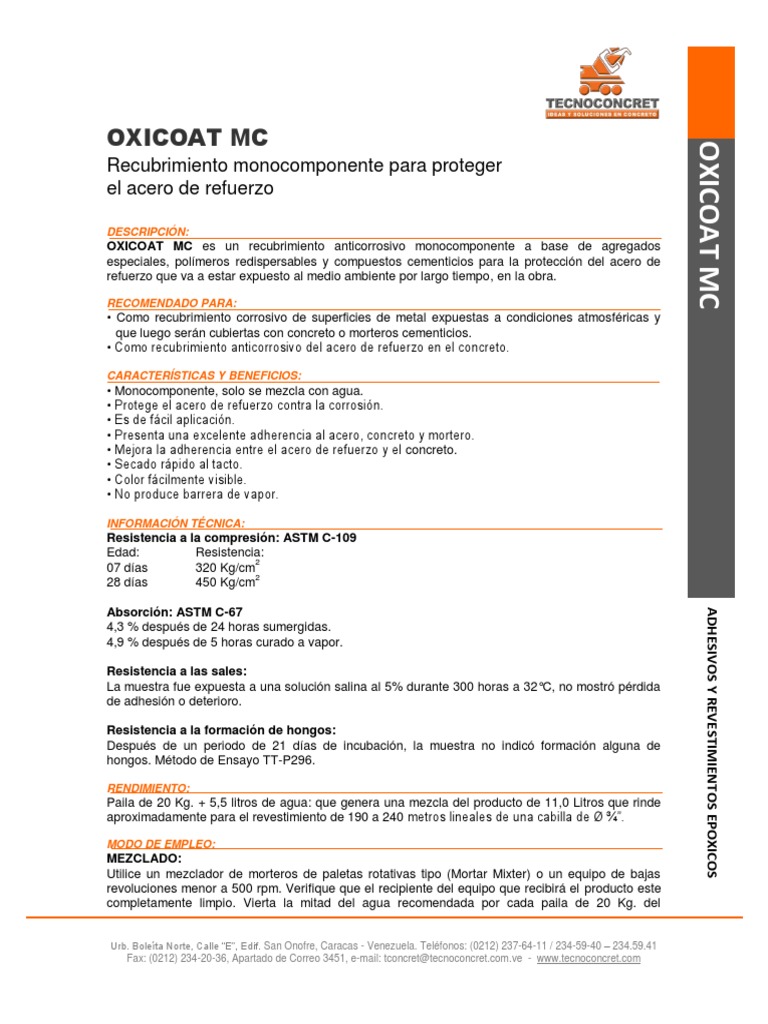 Recubrimiento Anticorrosivo OXICOAT MC | PDF | Revestimiento | Hormigón