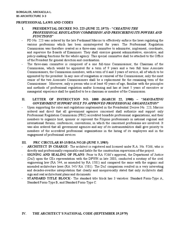 Professional Regulation Commission and Prescribing Its Powers and Functions" PDF Architect