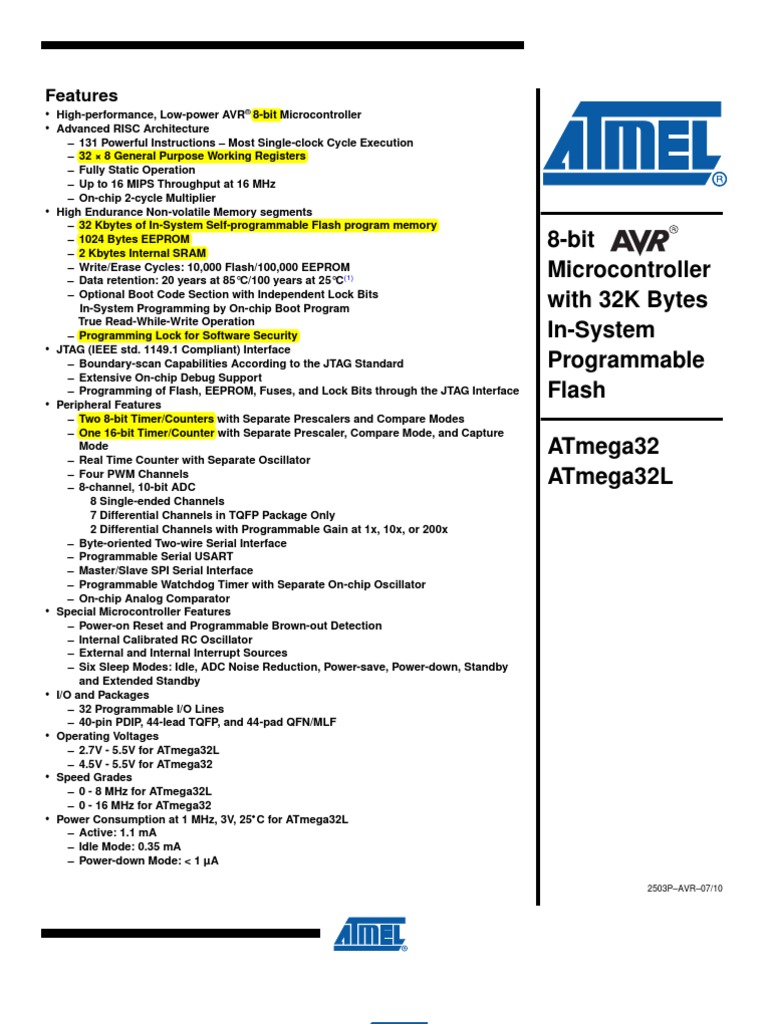 Atmega Datasheet | PDF | Microcontroller | Flash Memory