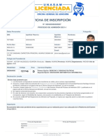 Ficha inscripción proceso admisión universidad