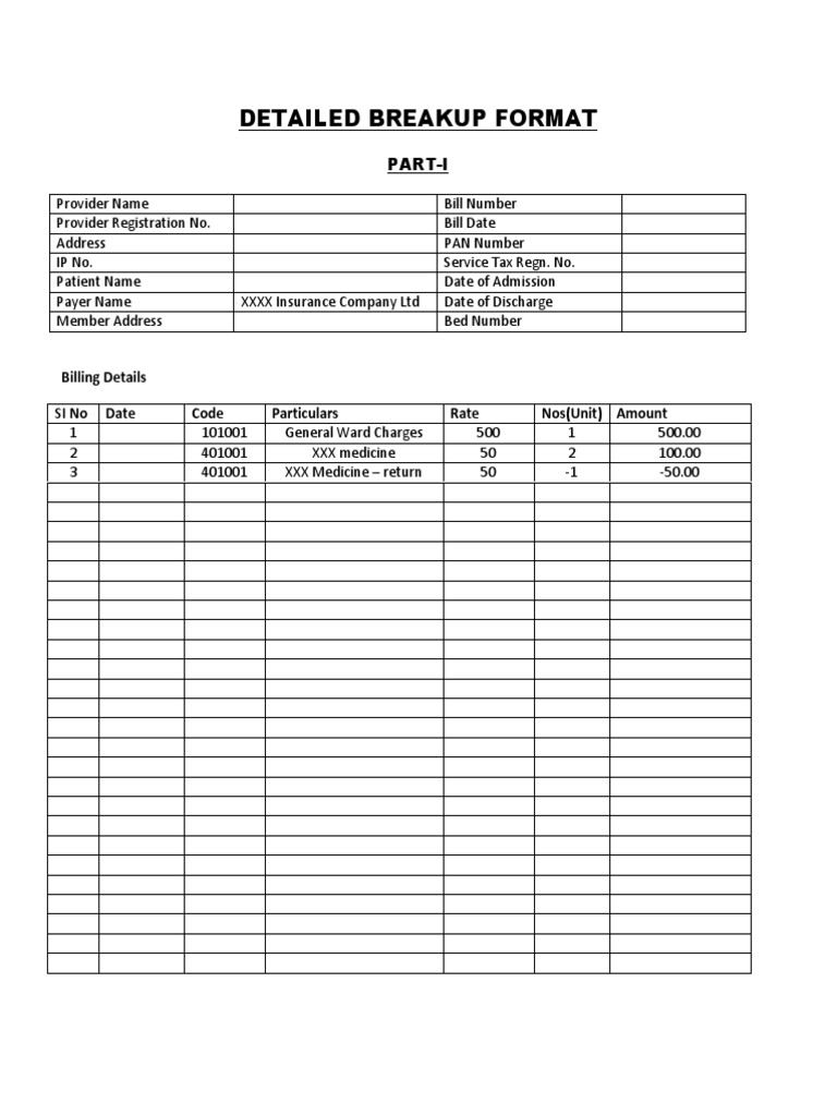 Detailed Bill Breakup Format PDF