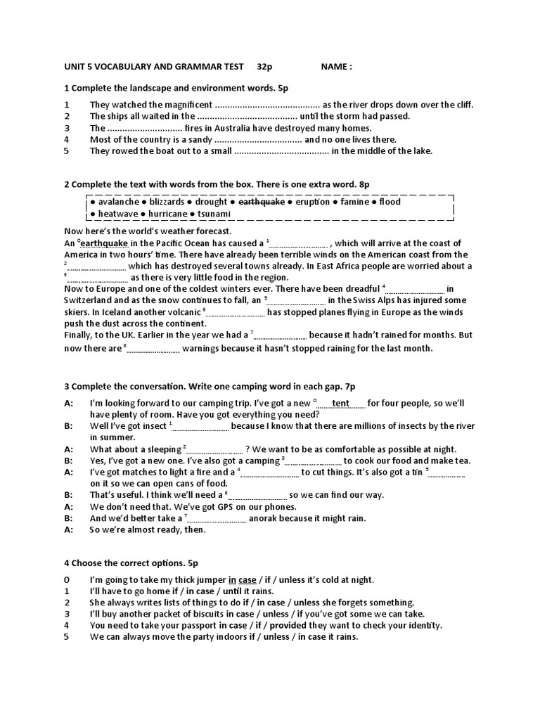 Unit 5 Vocabulary and Grammar | PDF | Atlantic Hurricanes | Storms