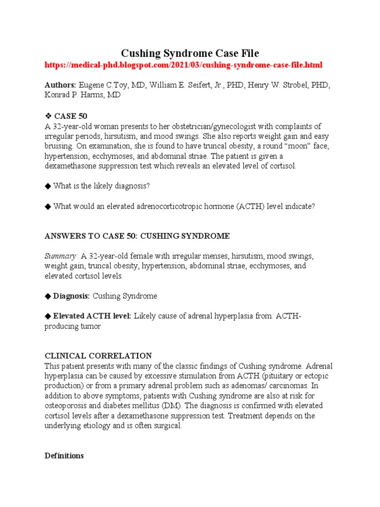 Cushing Syndrome Case Study Analysis | PDF | Adrenocorticotropic ...