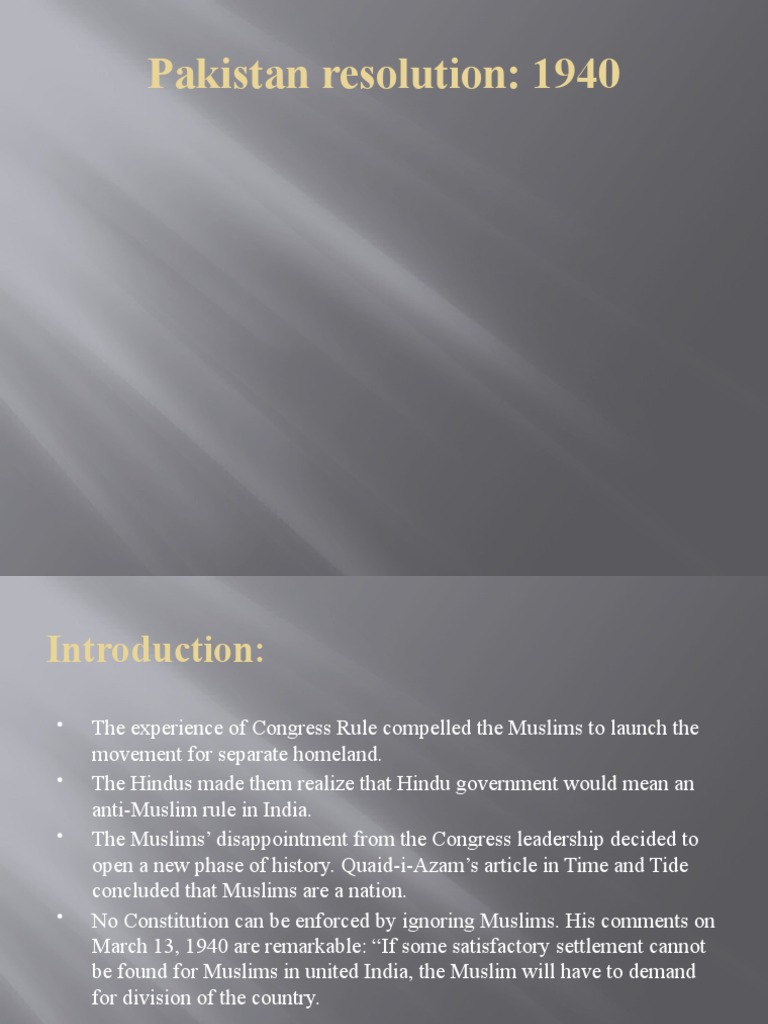 Lahore Resolution of 1940 Explained | PDF