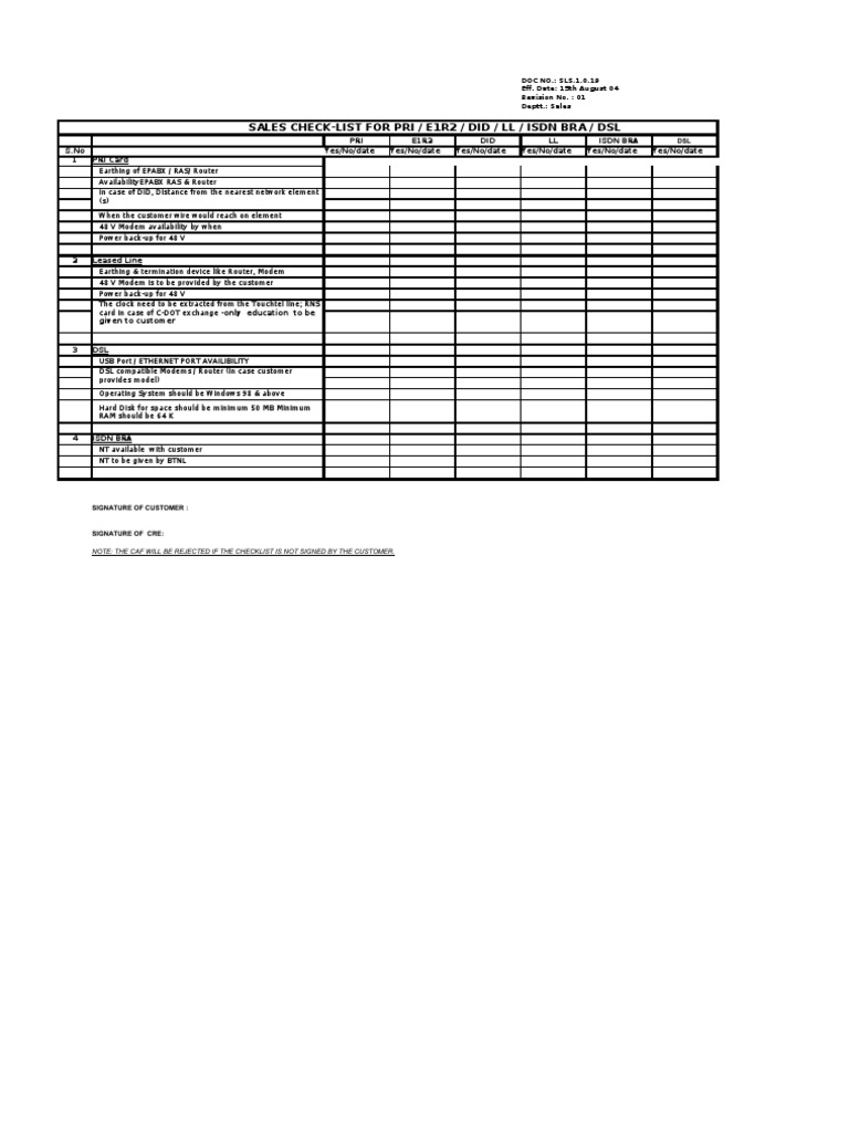Sales Checklist for Telecom Services | PDF | Computers