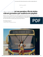 Girl From Rio' Cai Nas Paradas e Fãs de Anitta Cobram Gravadora Por Ausência em Playlists