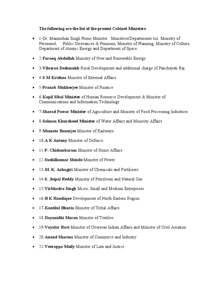 List of Ministers PDF Economies Business