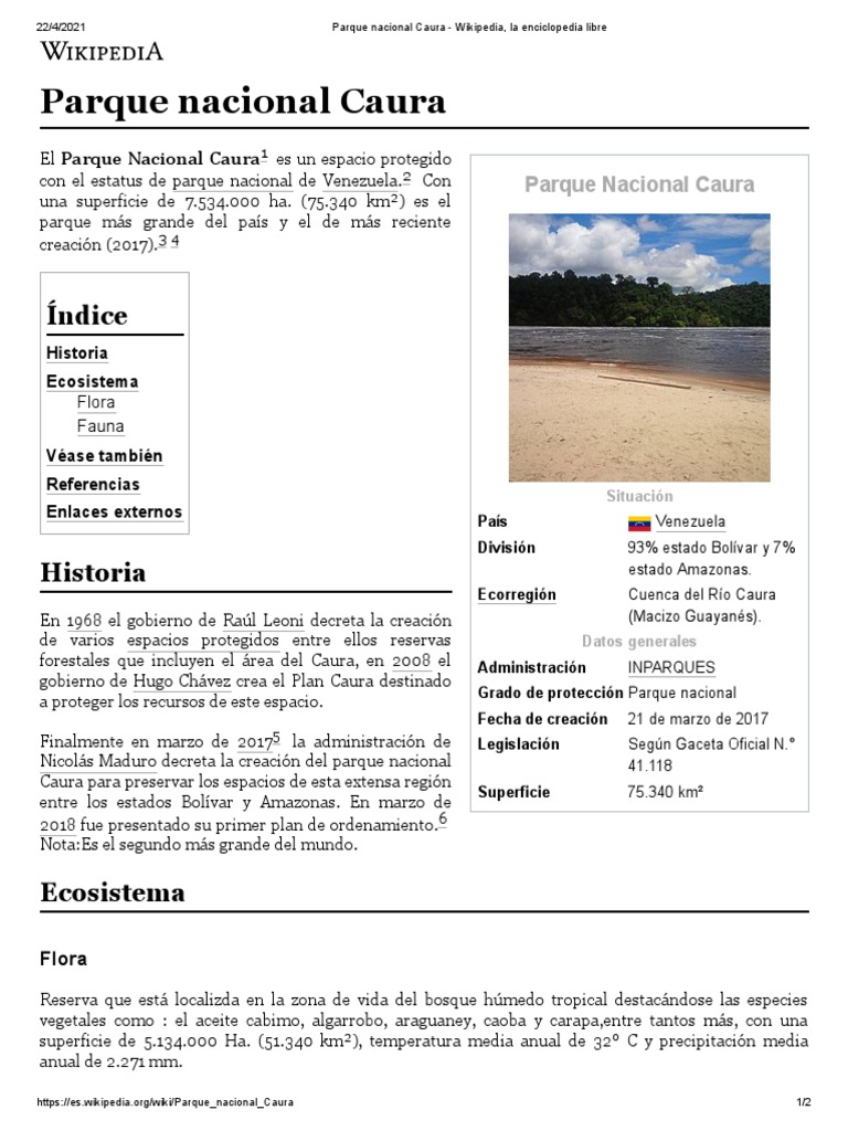 Parque Nacional Caura - Wikipedia, La Enciclopedia Libre | PDF ...