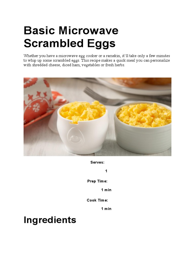 Basic Microwave Scrambled Eggs: Ingredients, PDF, Egg As Food