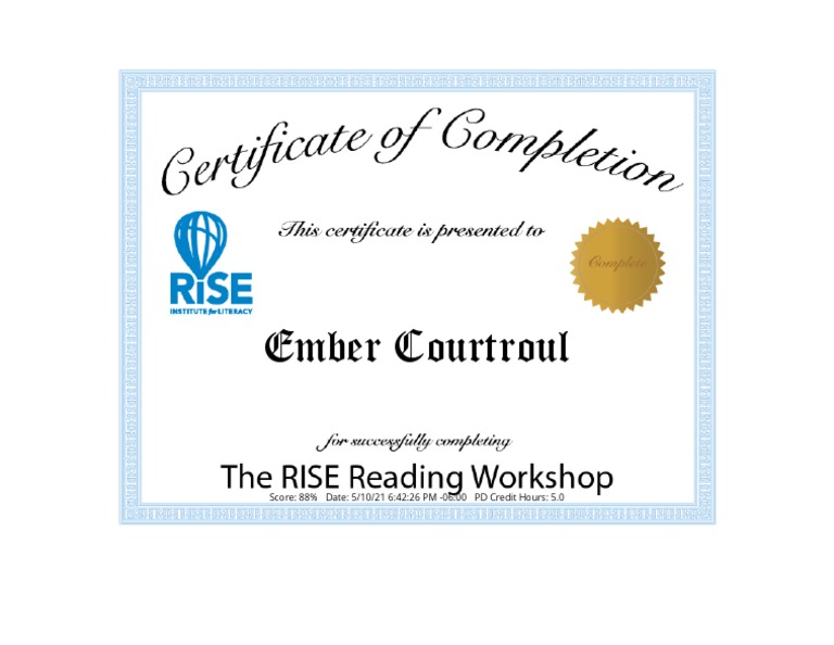 Rise Reading Workshop Certificate | PDF