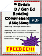 8 Grade Sped / Gen Ed Reading Comprehension Assessment: Freebie!!!