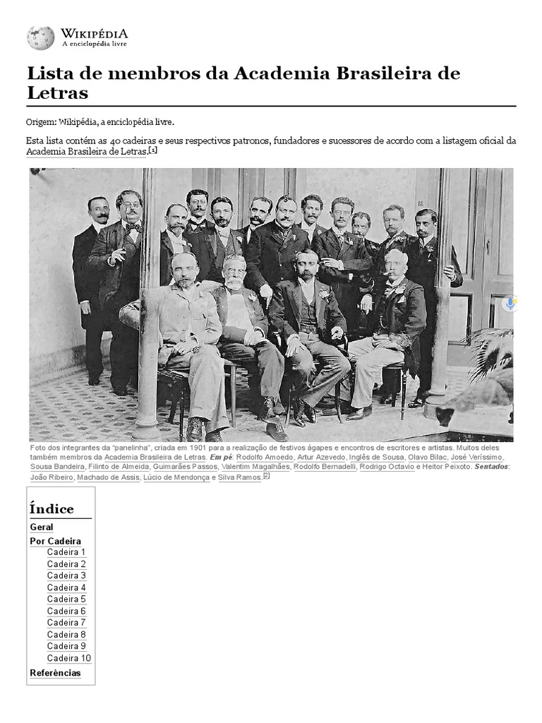 Lista de Membros Da Academia Brasileira de Letras - Wikipédia, A ...