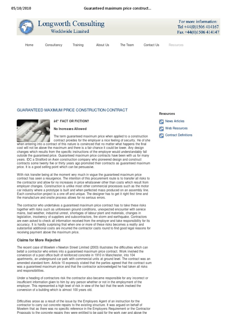 Guaranteed maximum price construction contract form for contractor