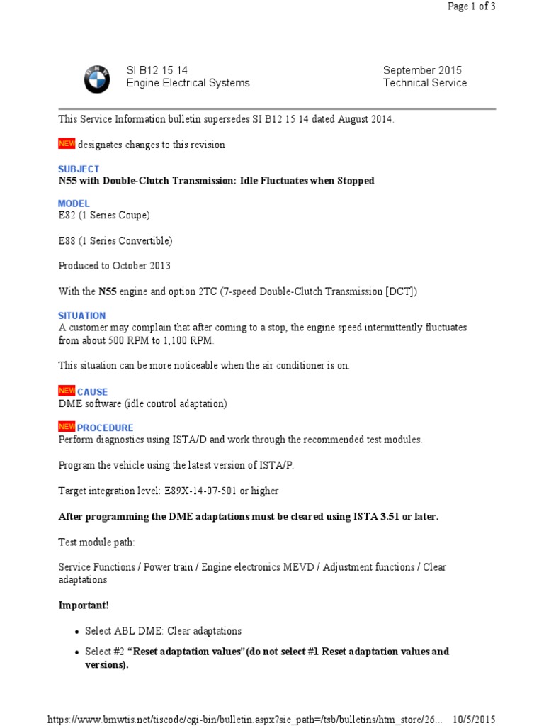 N55 With DoubleClutch Transmission Idle Fluctuates When Stopped PDF