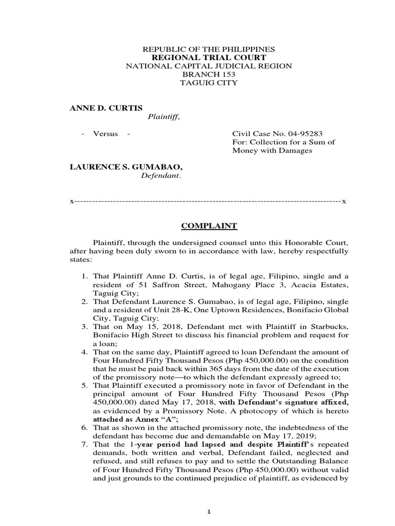 Civil Complaint | PDF | Lawsuit | Legal Remedy