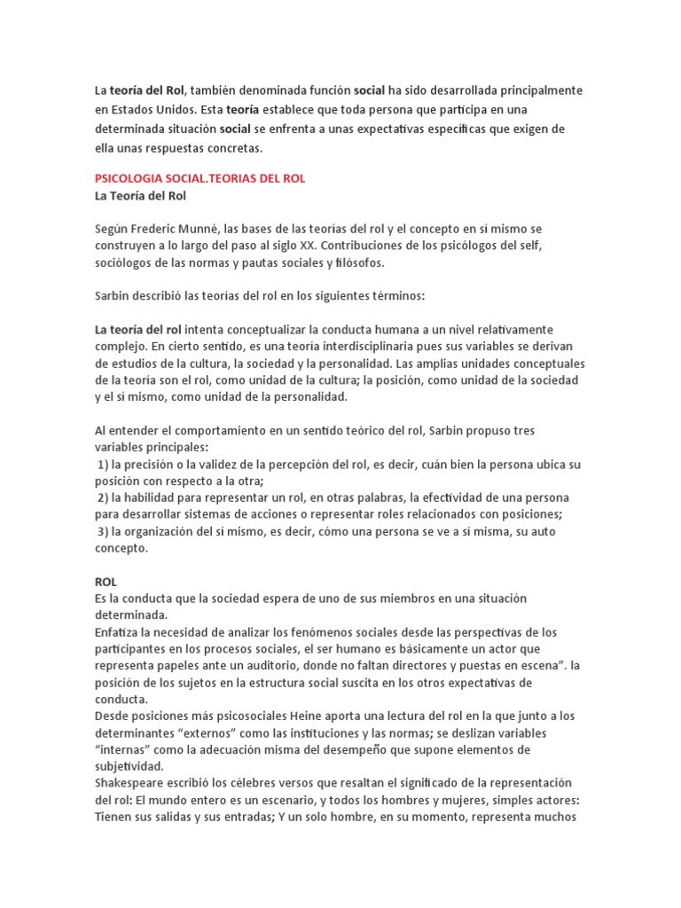 Teoría del Rol en Psicología Social | PDF | Comportamiento | Tartamudeo