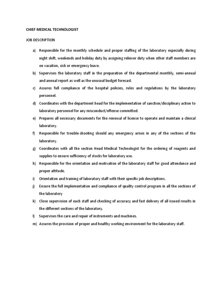 Chief Medical Technologist Salary