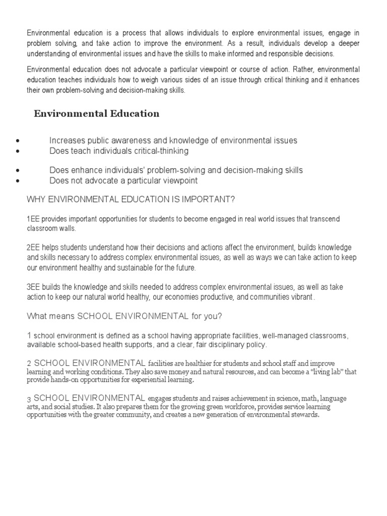 Importance of Environmental Education | PDF