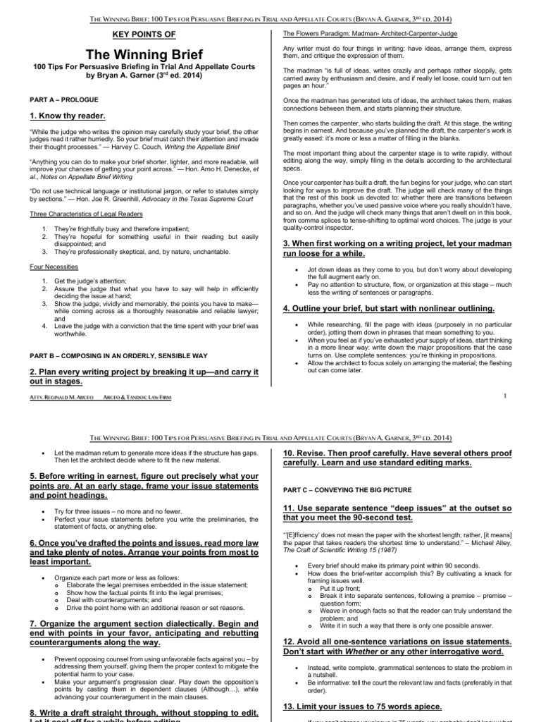 Winning Brief Strategies by Bryan Garner | PDF | Argument | Question