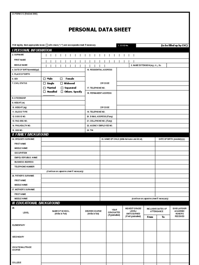 Personal Data Sheet PDF
