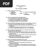 Business Environment Unit - 2 MCQ On Business ETHICS