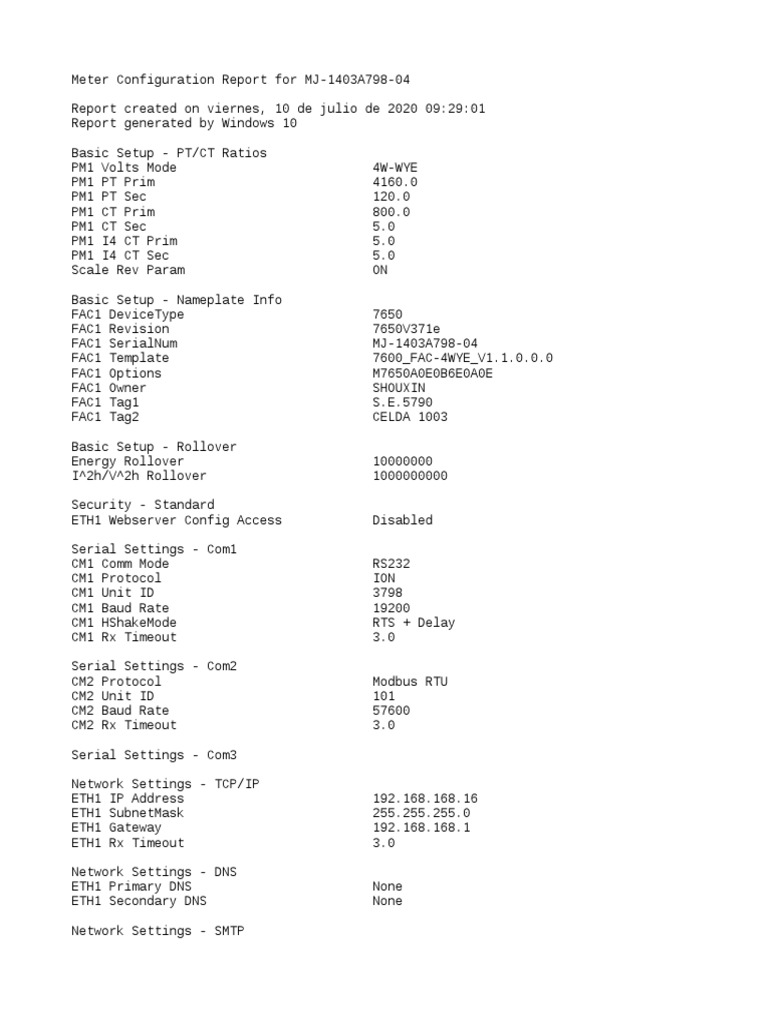 L1 - Meter Configuration Report For MJ-1403A798-04 | PDF | Domain Name ...