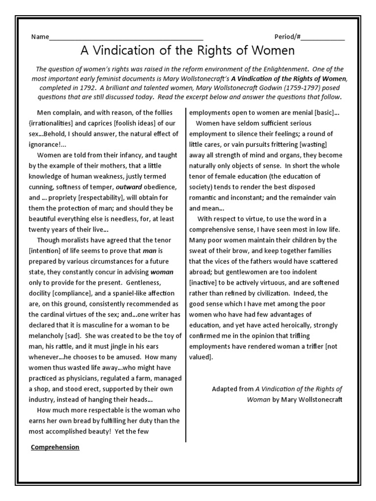 12.2 A Vindication of Rights of Women Wkst. | PDF | A Vindication Of The Rights Of Woman