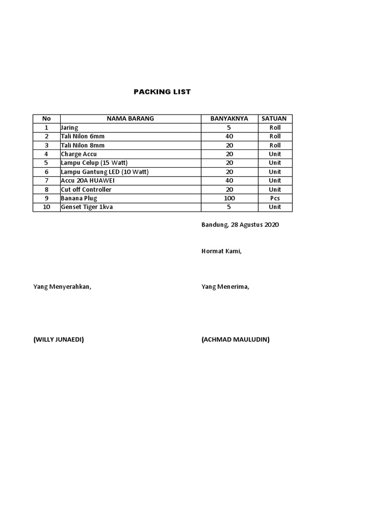 Contoh Packing List Pengiriman Barang | PDF