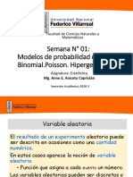 Bioestadística - Semana 1. Modelos de probabilidad discretas: Binomial.Poisson. Hipergeométrica